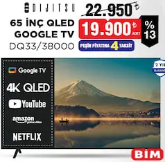 DİJİTSU DQ33/38000 65 İNÇ QLED GOOGLE TV AKILLI TELEVİZYON